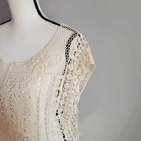 LC Lauren Conrad Cream Sleeveless Open Crochet Top L - Picture 3 of 9